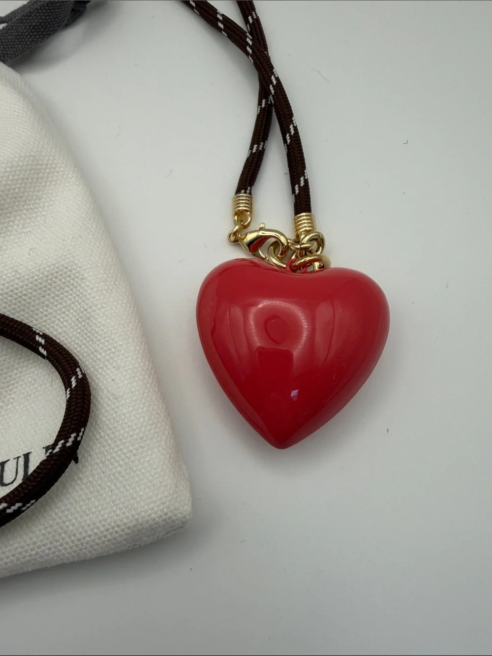 Roxanne Assoulin Rose Heart Pendant on Braided Brown Cord - Picture 2 of 5